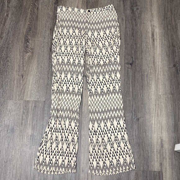 Zara flowy ecru and black pants, sz large - Picture 6 of 12